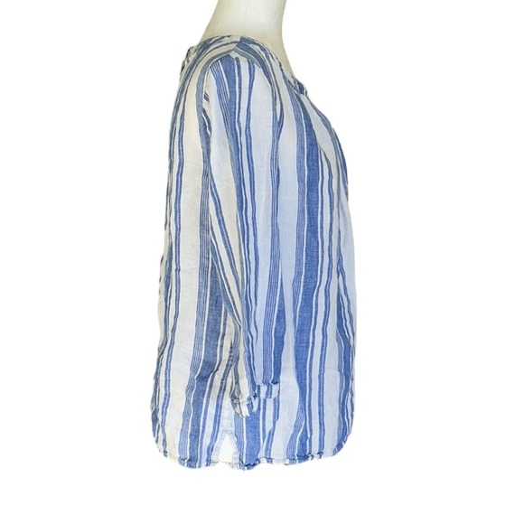 Boden Blue & White Striped Print Linen Button Back 3/4 Sleeve Top Blouse - 8 - Picture 5 of 8